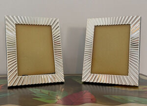 Pair of Lane Furniture 5x7 Silver Tone Fluted Picture Frames Art Deco Style